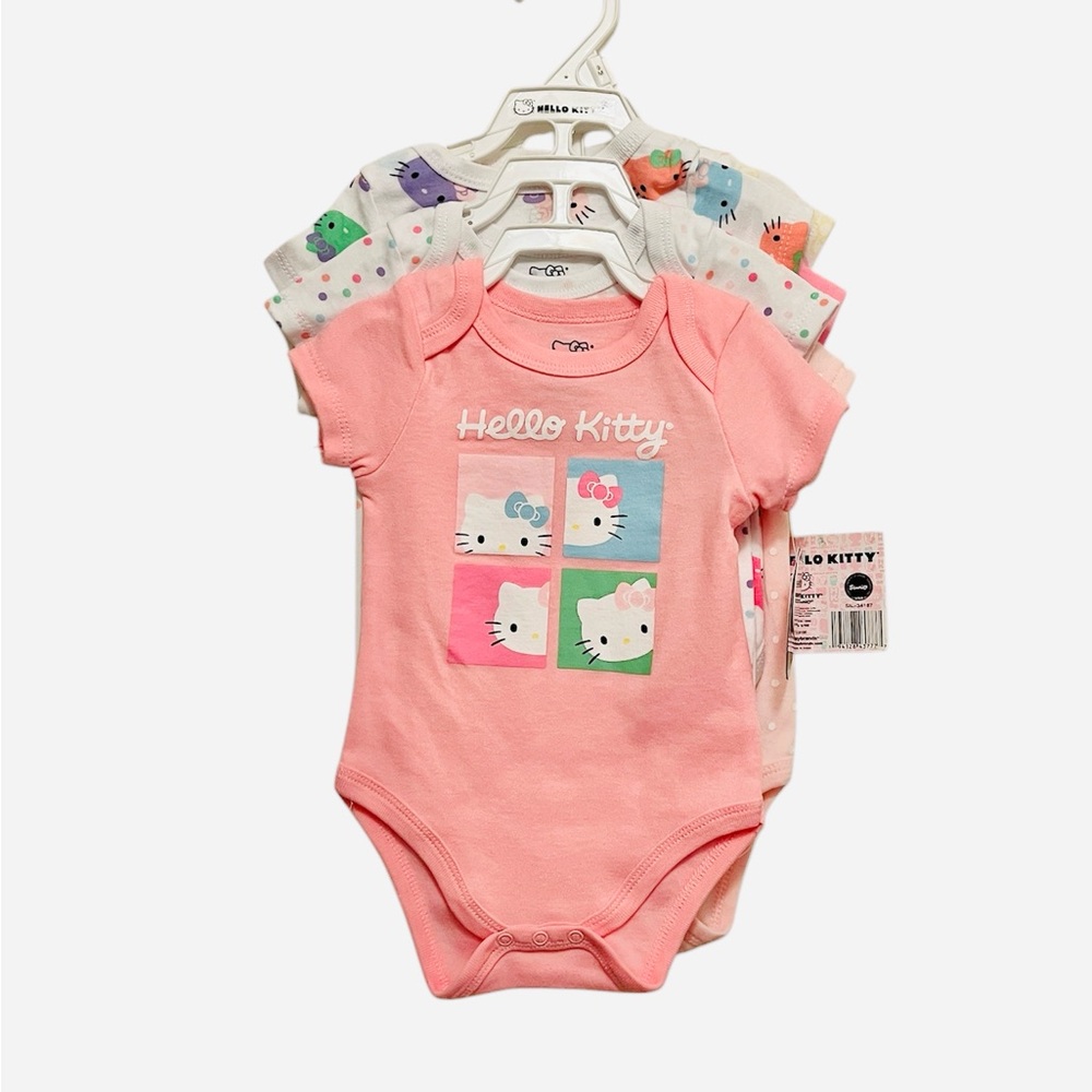 Sanrio Hello Kitty Pastel Pink Graphic Print 3-Pack Onesies Set (Size 9mo)